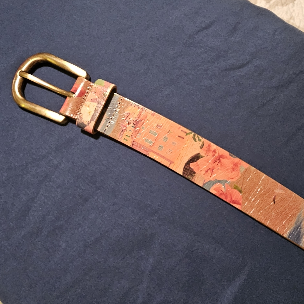 Patricia Nash Flora Patterned Belt with Gold Buckle
